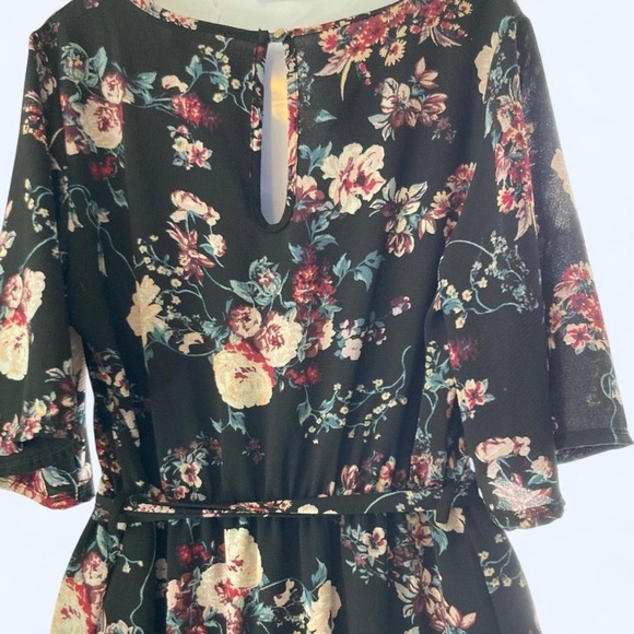 Blue floral romper maxi dress with tie waist and bell sleeves S Mi a mi - Picture 5 of 7